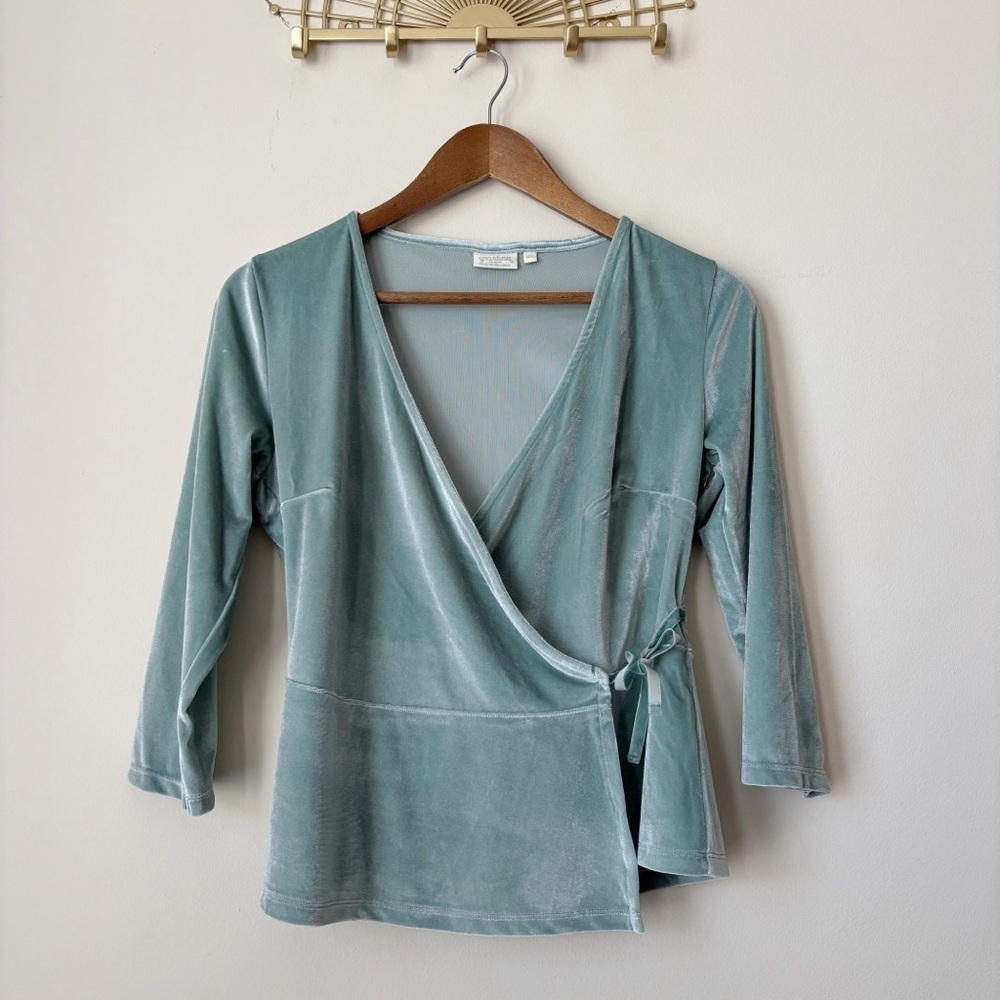 Spartina 449 Cassi Blue Surf Velvet Wrap Top XS Coastal Preppy